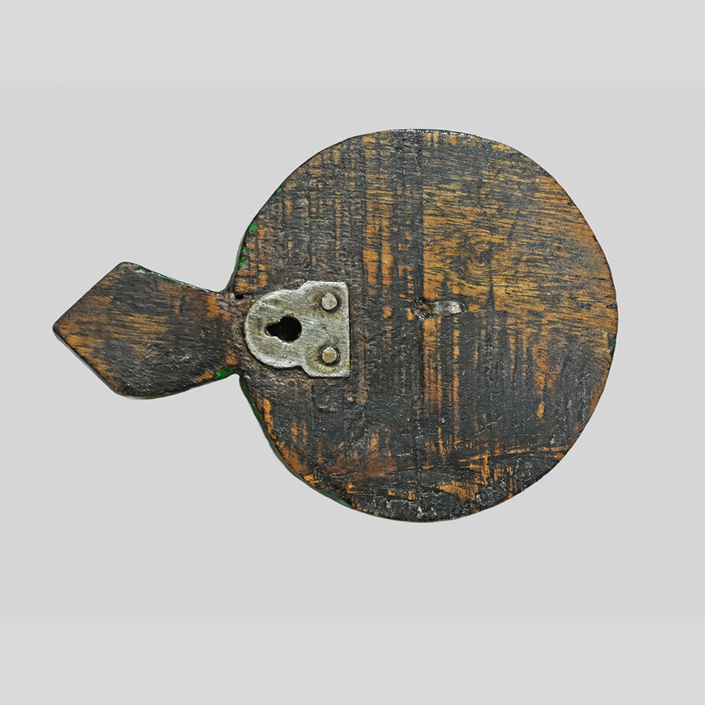 Alternate view of traditional wooden wall key holder with iron hook