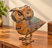 Hand-painted iron owl figurine with antique finish, front view
