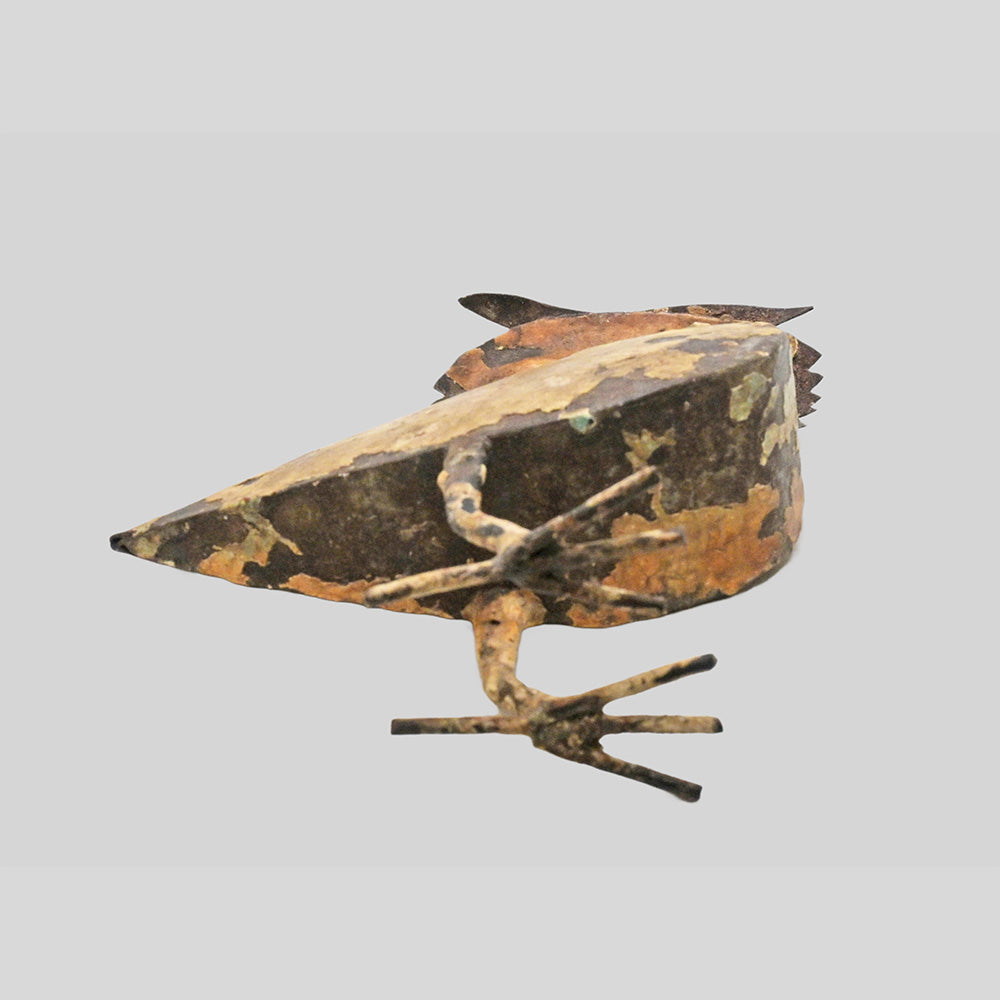 Hand-painted iron owl figurine, close-up detail