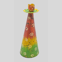 Iron folk art candle holder, angled view