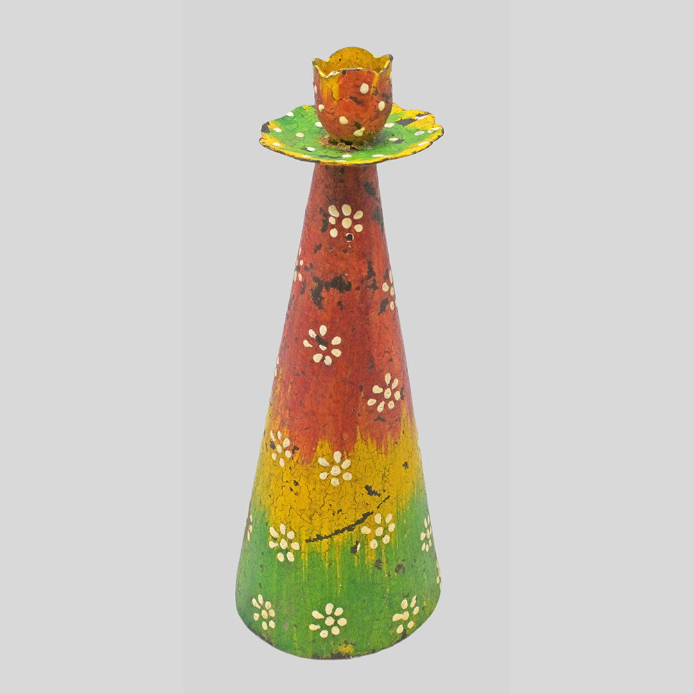 Hand-painted iron candle holder, decorative detail