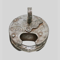 antique Aligarh iron padlock with original key, finish detail