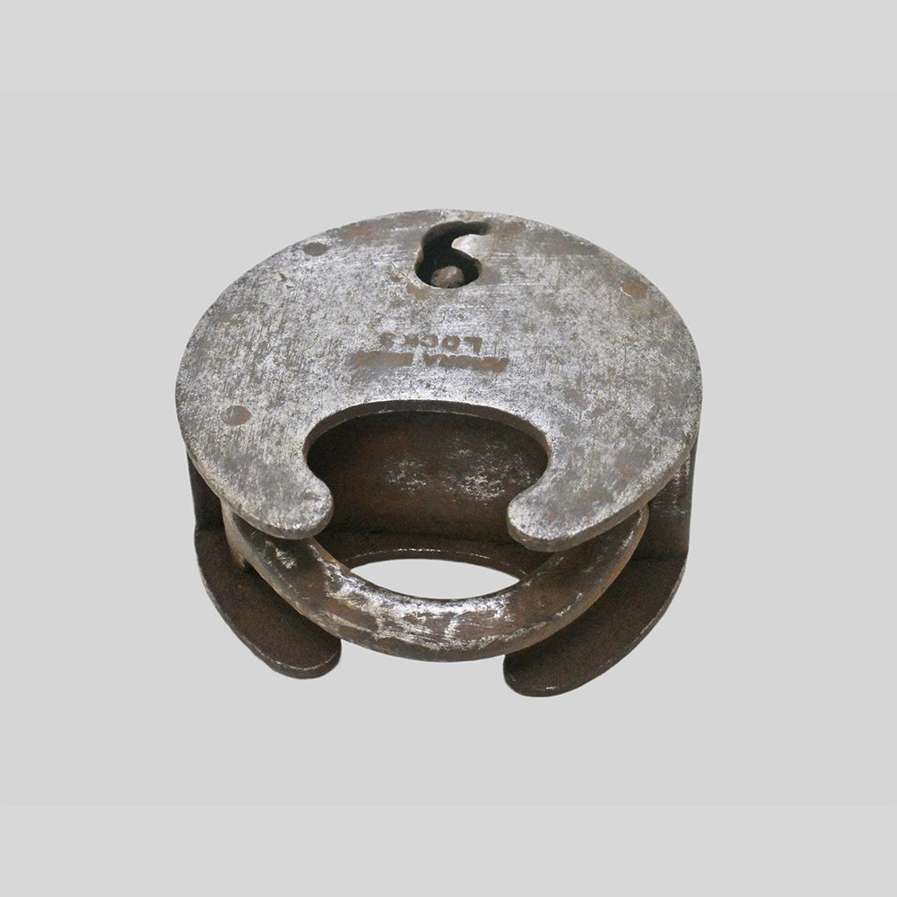 antique Aligarh-style iron padlock with key, finish detail