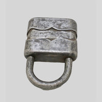 antique German iron padlock with key and rustic finish, finish detail