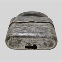 antique German iron padlock with key and rustic finish, additional angle