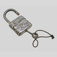 antique German iron padlock with key and rustic finish, product detail