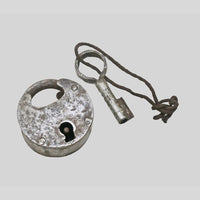 antique iron padlock with original key, alternate angle