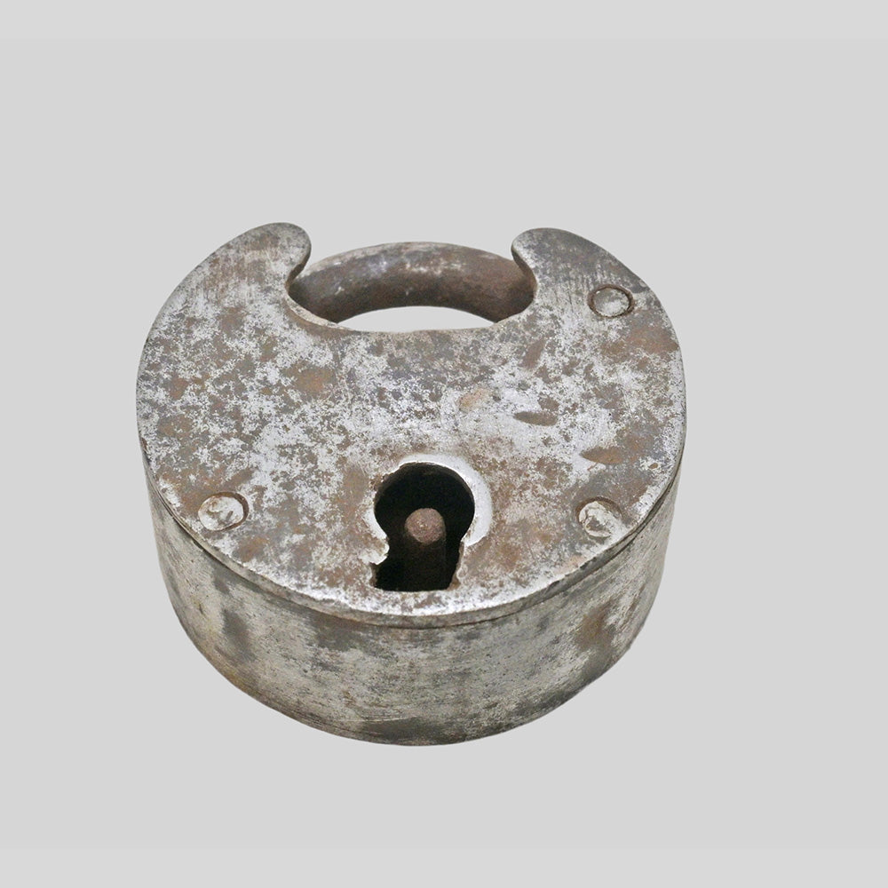 antique iron padlock with original key, additional angle