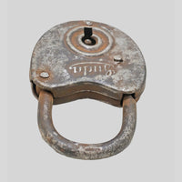 antique Aligarh iron padlock with key, finish detail