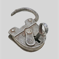 antique iron 2 Touren padlock with key, finish detail