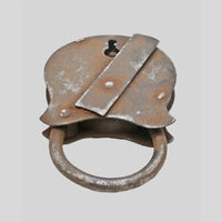 antique Aligarh iron padlock with key, finish detail