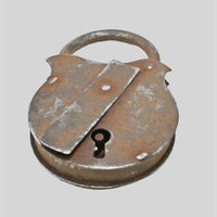 antique Aligarh iron padlock with key, additional angle