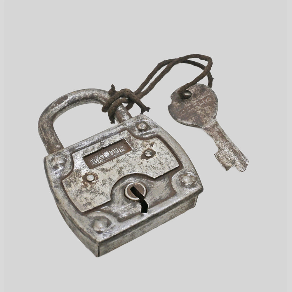 Vintage Baldur iron padlock, angled view