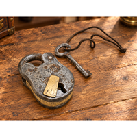 Antique Six-Lever Iron Padlock with Original Key, view 1