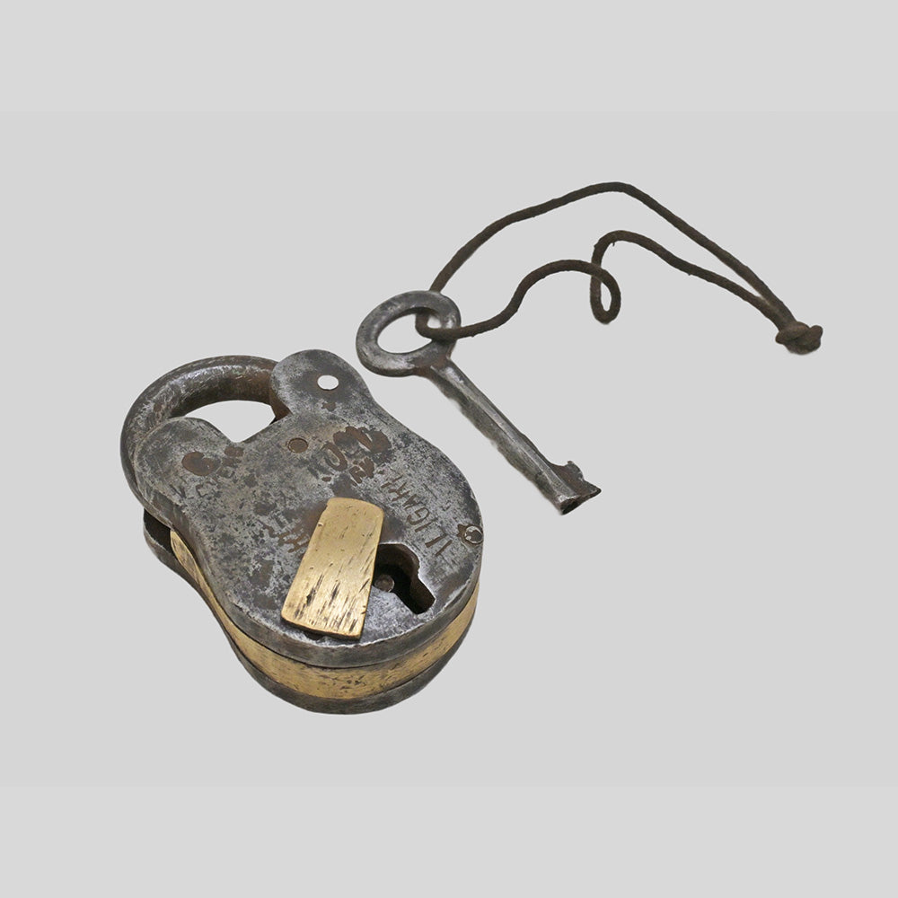 Antique Six-Lever Iron Padlock with Original Key, view 2