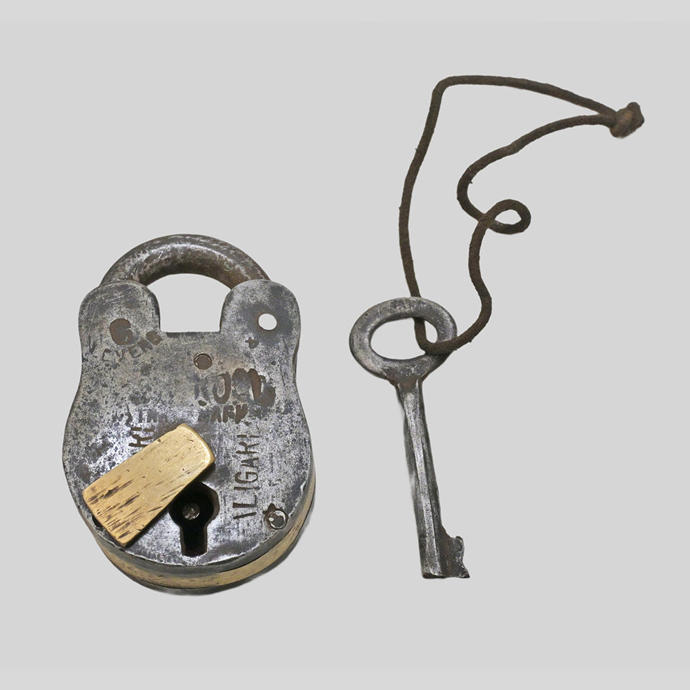 Antique Six-Lever Iron Padlock with Original Key, view 3
