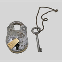 Antique Six-Lever Iron Padlock with Original Key, view 3