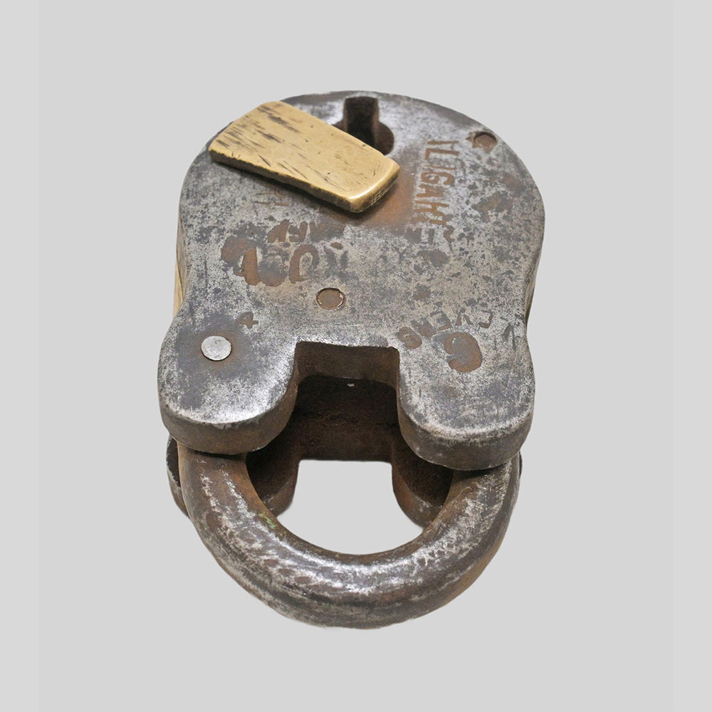 Antique Six-Lever Iron Padlock with Original Key, view 6
