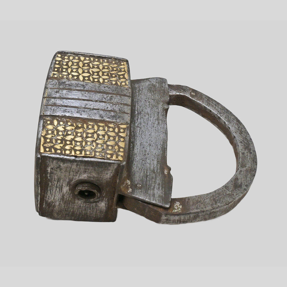 Vintage spring padlock, side view