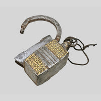 Hand-forged iron spring padlock with aged finish
