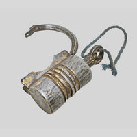 antique gold-tone ribbed metal padlock with original key, product detail