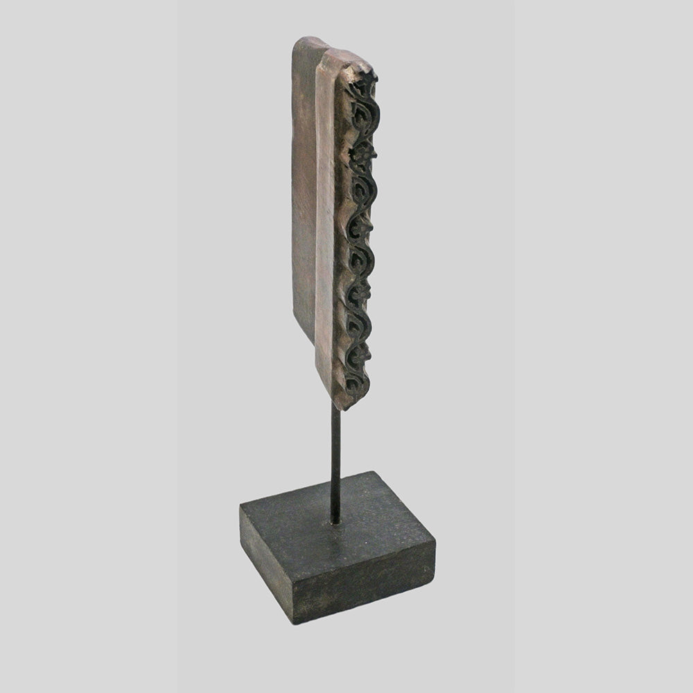 Second view of wooden textile printing block and stand