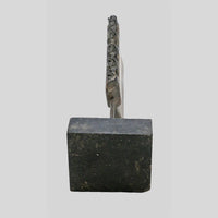 Antique textile printing block with wooden stand, alternate view