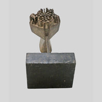 Antique textile printing block and stand, alternate view