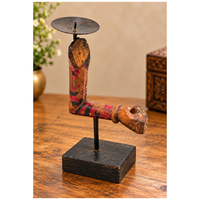 Hand-painted wooden folk art candle holder, front view
