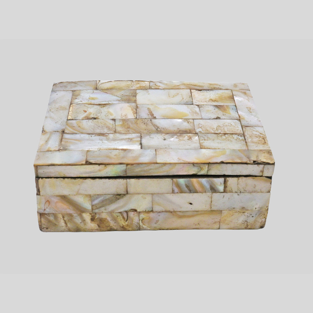 Ivory mosaic-style decoration on wooden trinket box