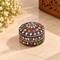 Vintage Lacquered Wooden Trinket Box with Glass Mosaic