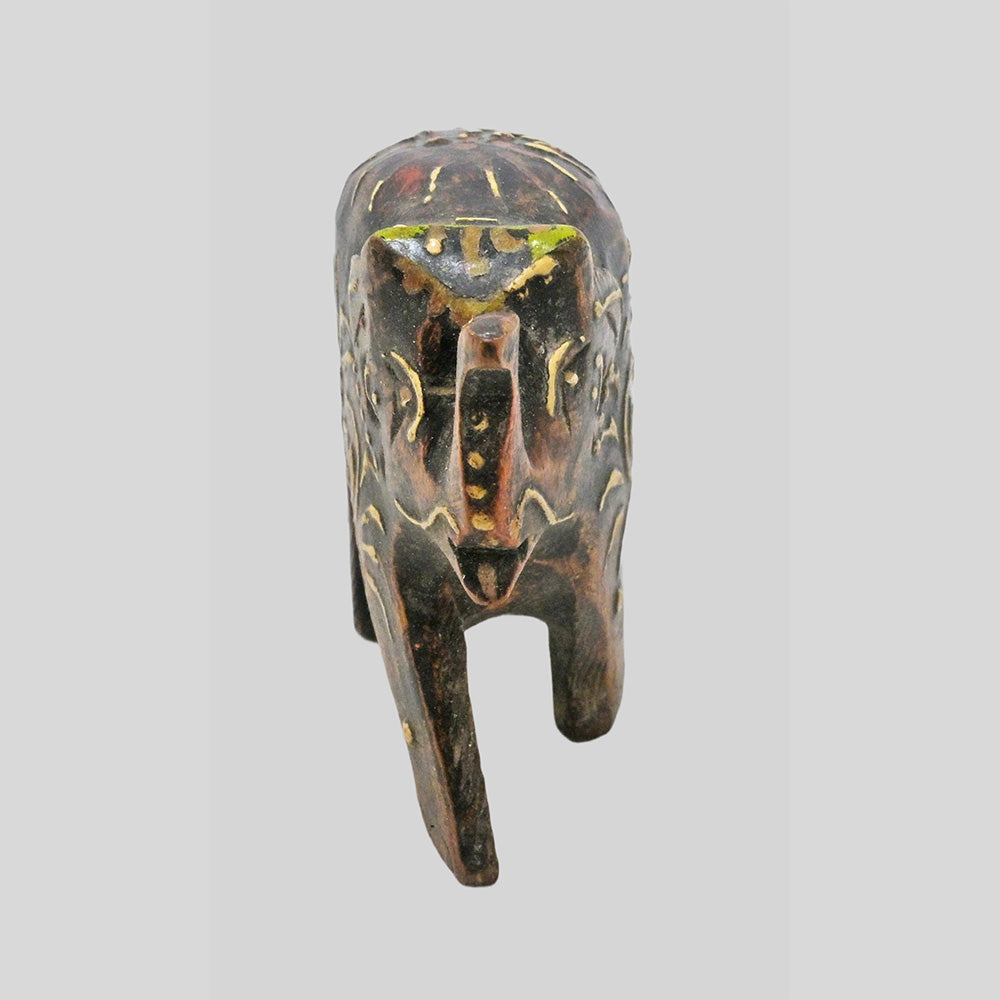Hand-Painted Wooden Elephant Figurine with hand-painted folk-art patterns, alternate view