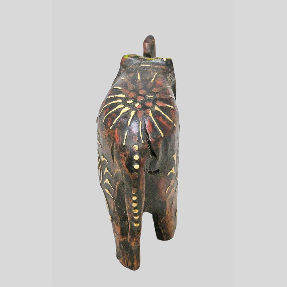 Hand-Painted Wooden Elephant Figurine with hand-painted folk-art patterns, alternate view