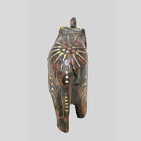 Hand-Painted Wooden Elephant Figurine with hand-painted folk-art patterns, alternate view