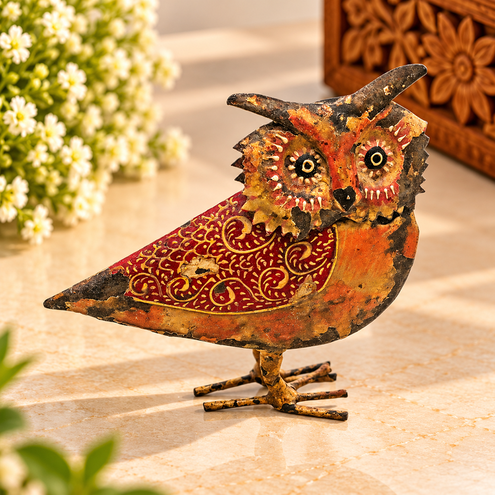 Vintage Hand-Painted Iron Owl Figurine