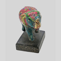 Multicolour Wooden Elephant Folk Art Figurine with hand-painted folk-art patterns, detail view