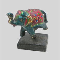 Multicolour Wooden Elephant Folk Art Figurine with hand-painted folk-art patterns, side view