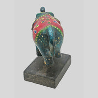Multicolour Wooden Elephant Folk Art Figurine with hand-painted folk-art patterns, alternate view