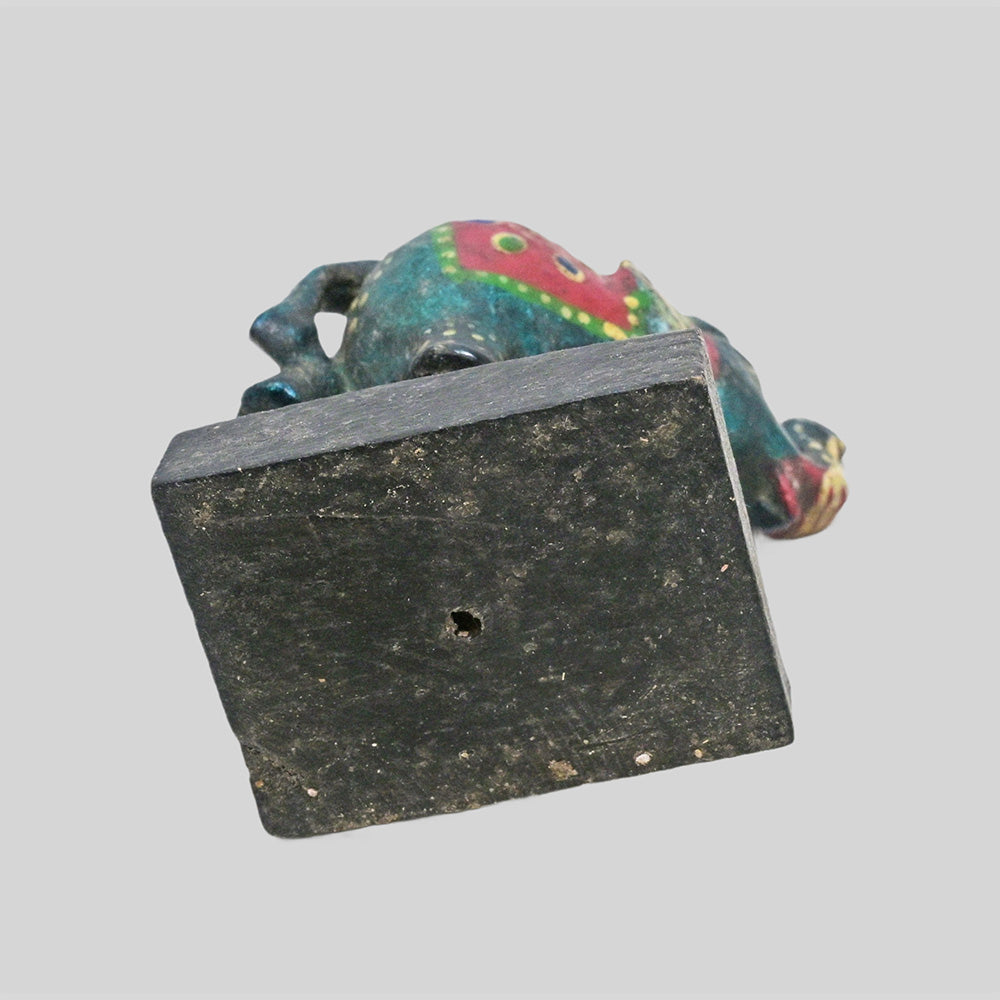 Multicolour Wooden Elephant Folk Art Figurine with hand-painted folk-art patterns, rear view
