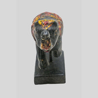 Vintage Multicolour Hand-Painted Wooden Elephant with hand-painted folk-art patterns, detail view