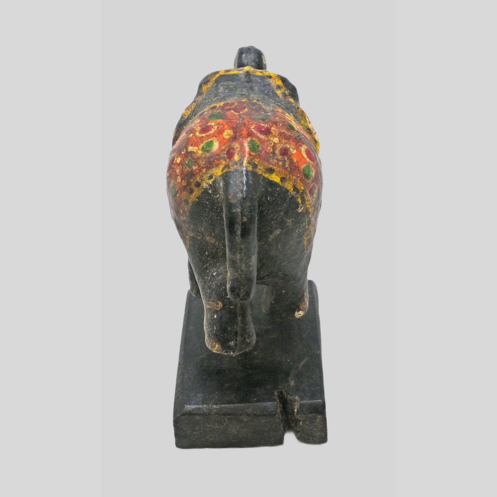 Vintage Multicolour Hand-Painted Wooden Elephant with hand-painted folk-art patterns, alternate view