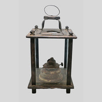Antique Wooden Cage Oil Lantern with Glass Guard - view 3