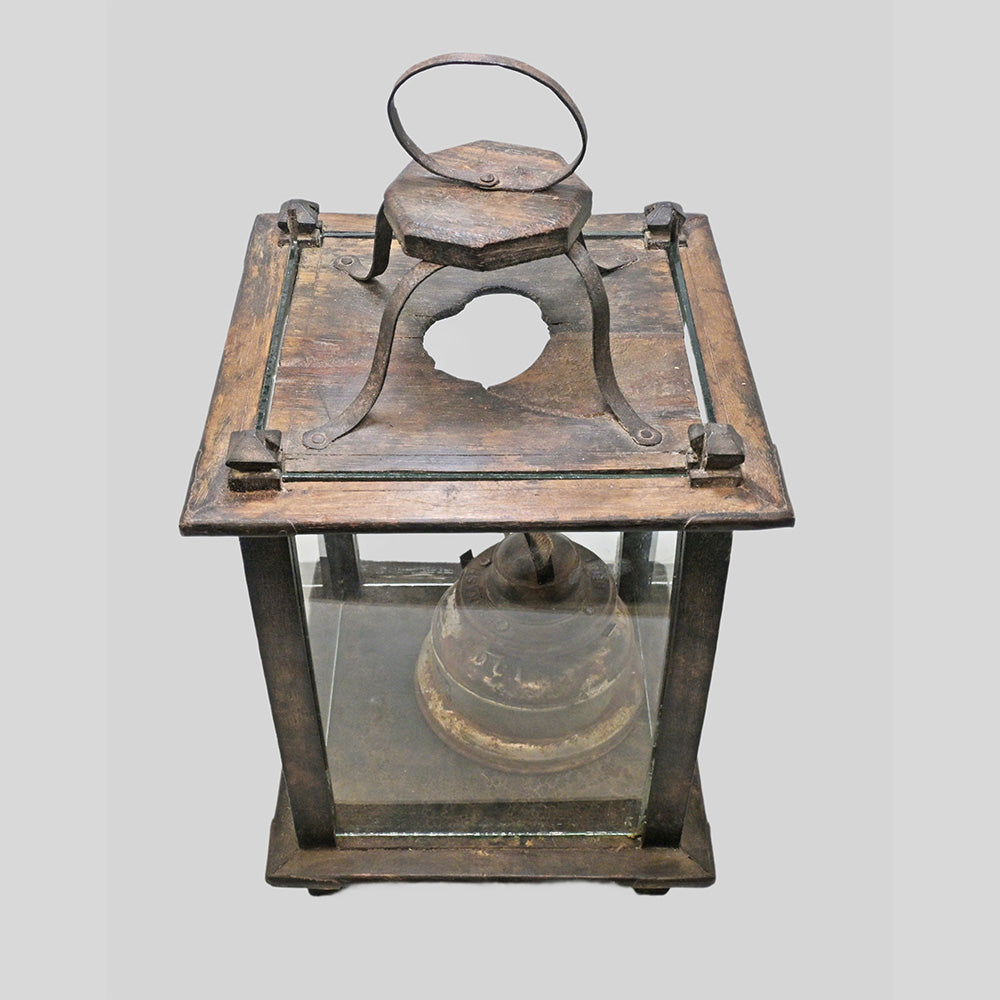 Antique Wooden Cage Oil Lantern with Glass Guard - view 5