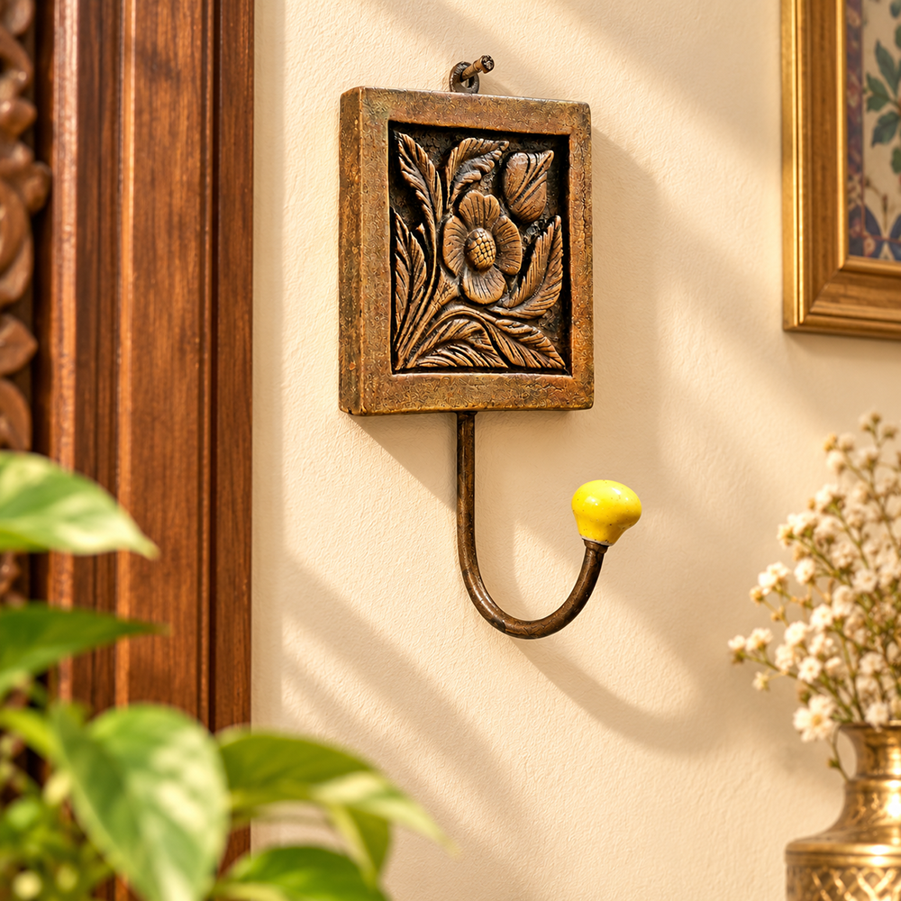 Handcrafted Wooden Hook Hanger with Ceramic Knob