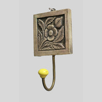 Handcrafted Wooden Hook Hanger with Ceramic Knob - view 4