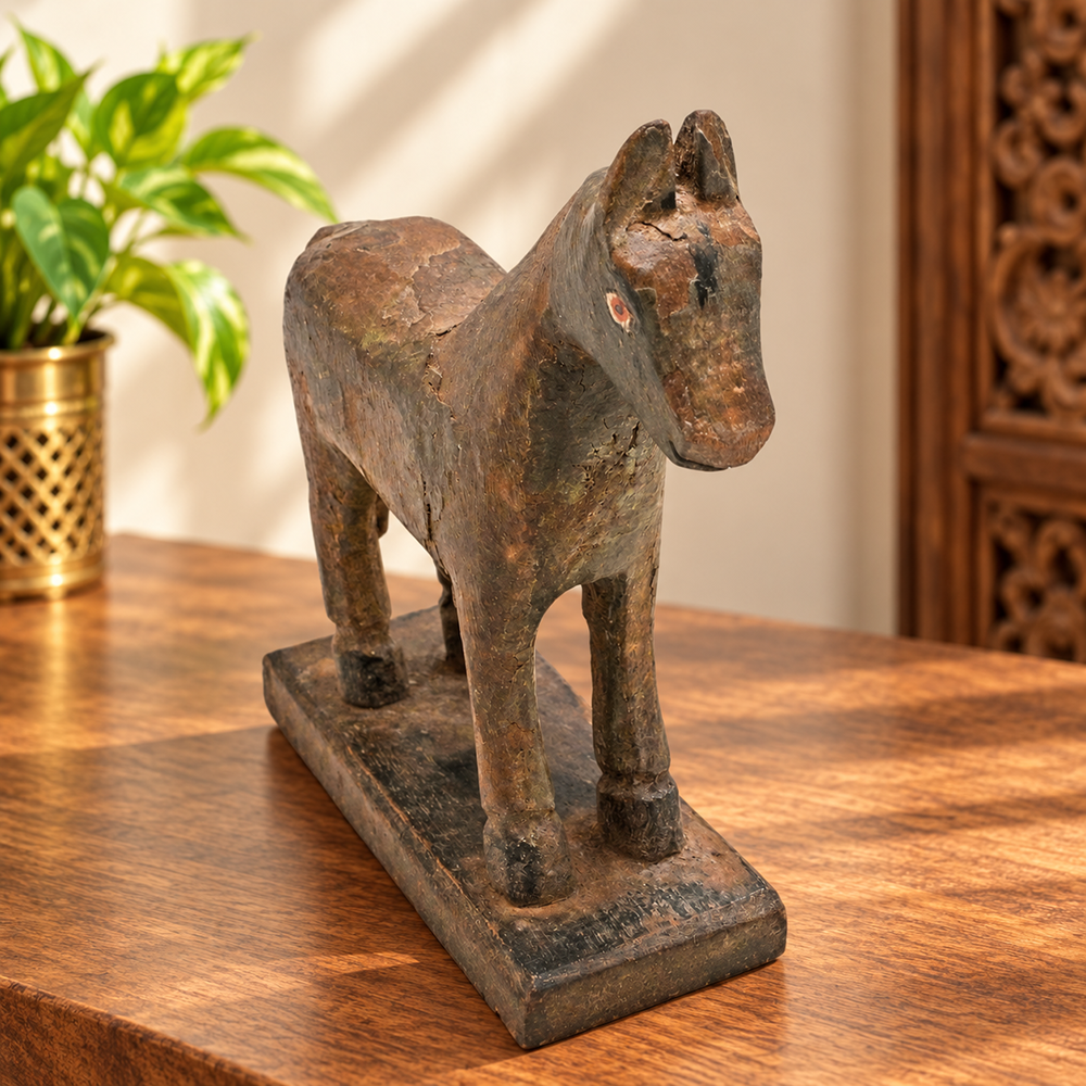 Vintage Wooden Horse Figurine, Handcrafted Decor