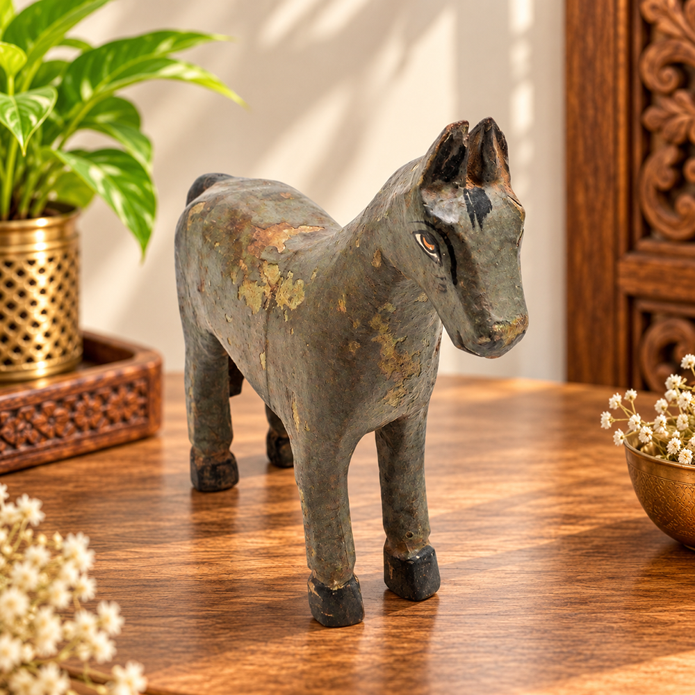 Vintage handcrafted wooden horse figurine