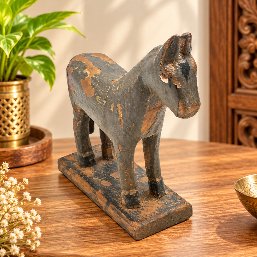 Vintage handcrafted wooden horse figurine