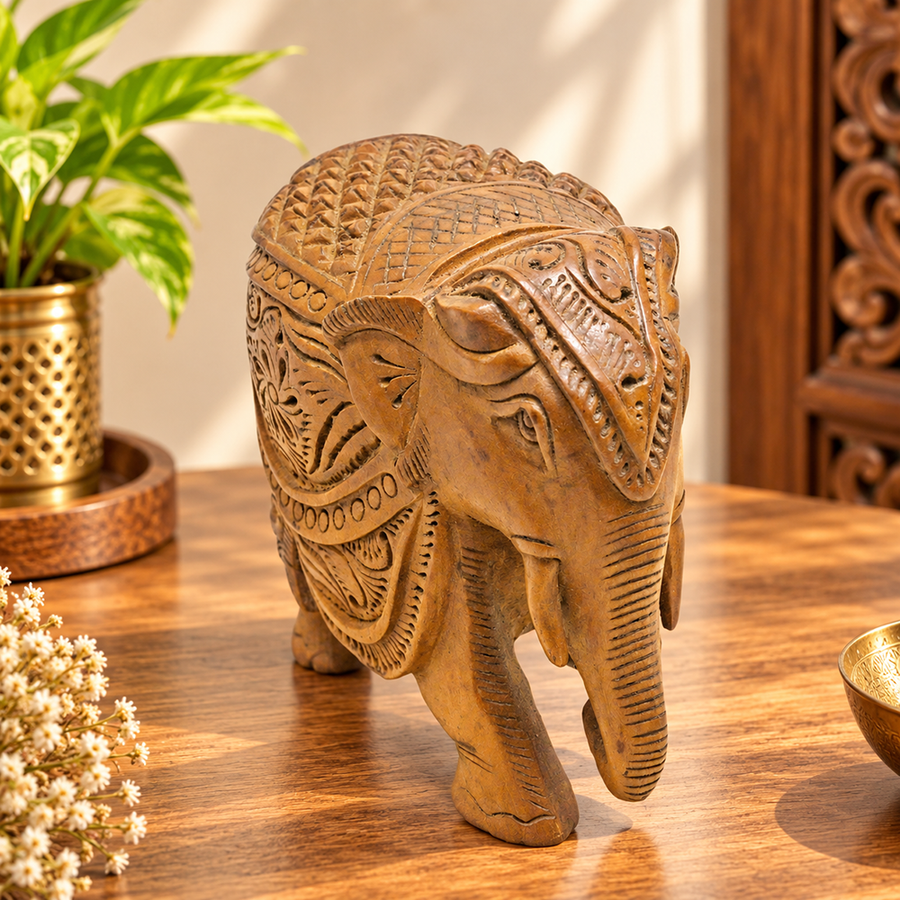 Intricate Kadam Wood Elephant Statue, product view 1