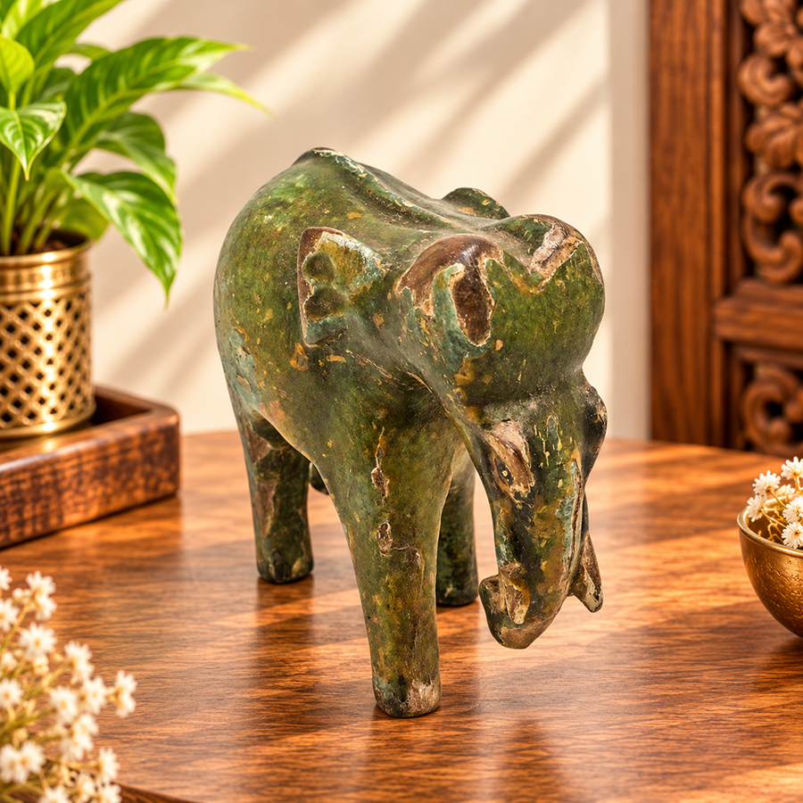 Vintage handcrafted wooden elephant figurine